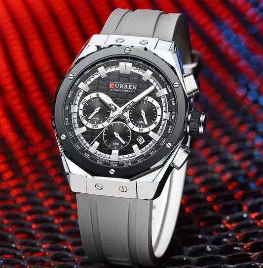 ساعة رجالية رياضية كرونوغراف من كورن – ذهبي أزرق، مقاومة للماء، عرض تناظري